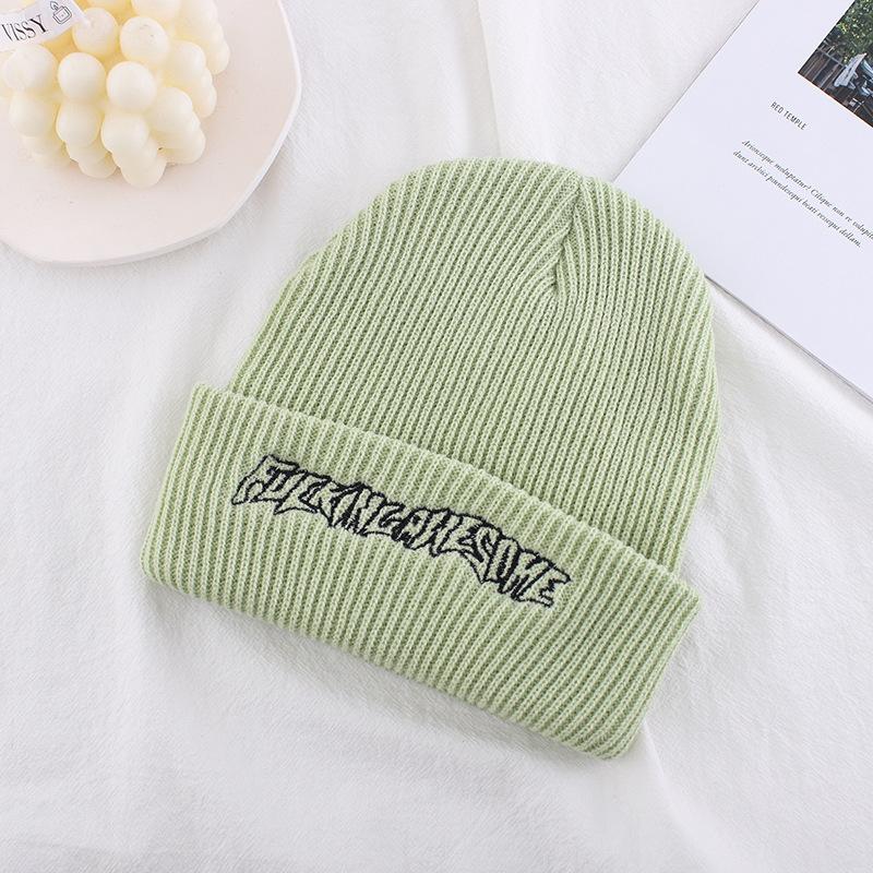 Letter Embroidered Wool Hat Korean Version Ins Fashionable Autumn and Winter Style Warm and Cold Knitted Hat Striped Versatile Cold Hat