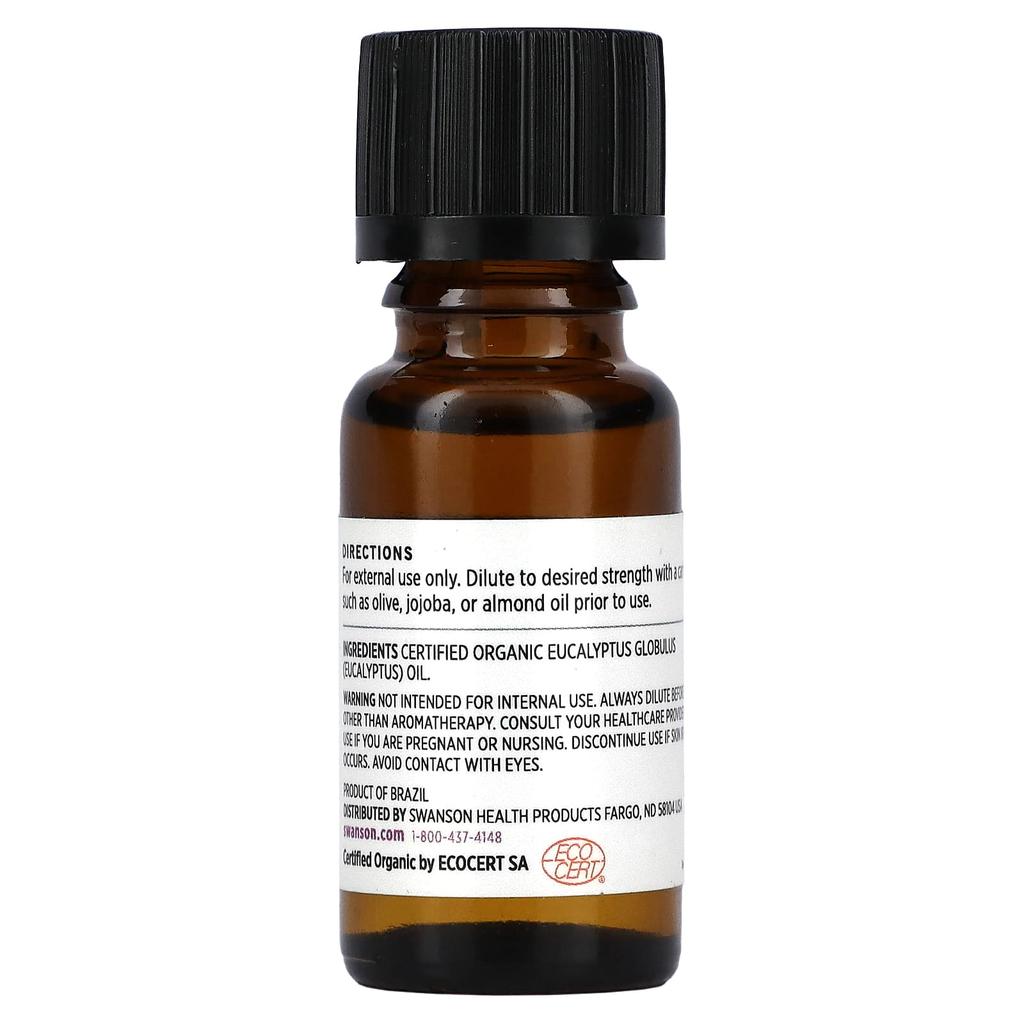 Swanson Certified Organic Eucalyptus Essential Oil, 0.5 Fl Oz (15 Ml)