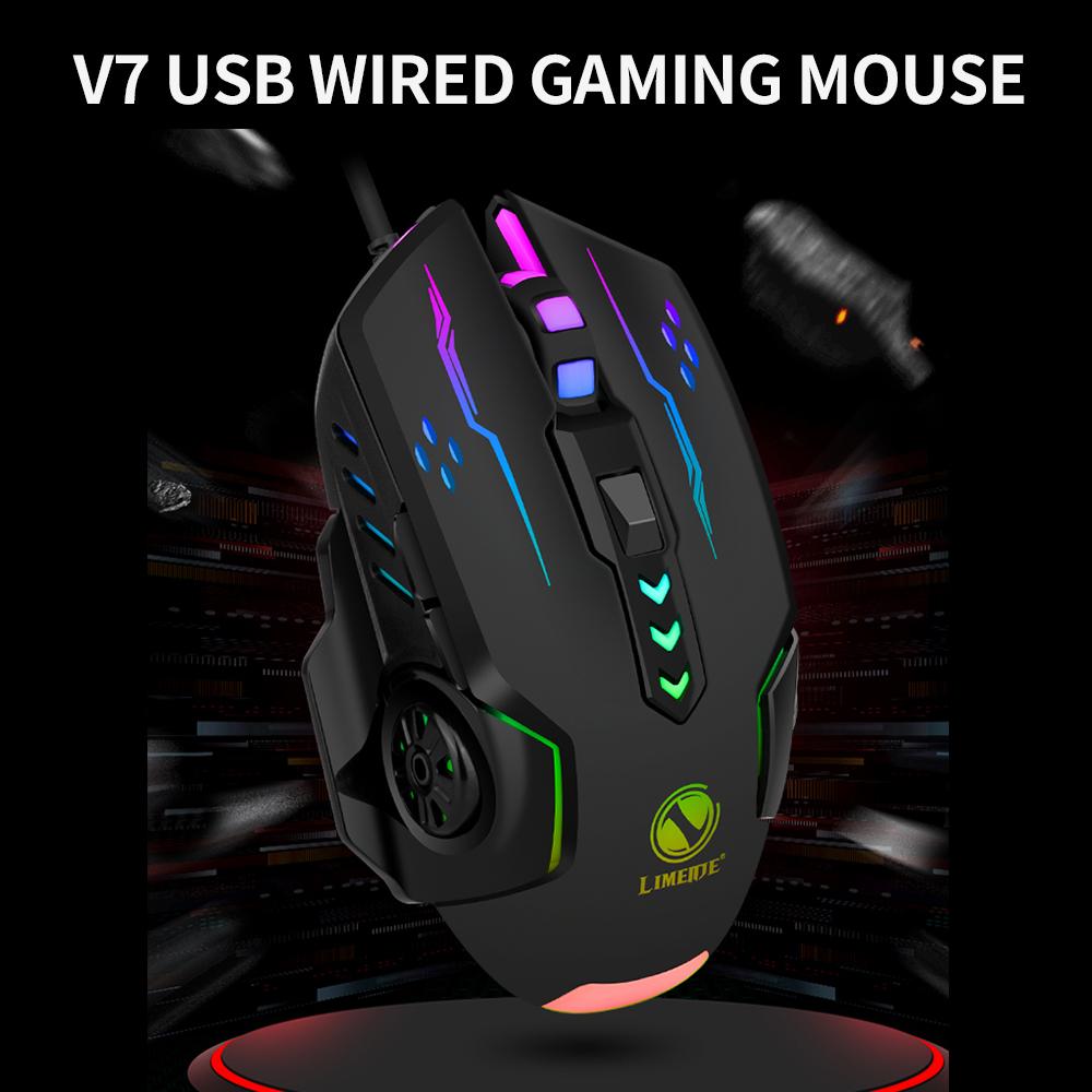 Проводная мышь USB с 6 клавишами, эргономичная офисная игровая мышь с 4-уровневой регулировкой DPI, цветной подсветкой