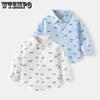 Fashion Printed Shirt Spring Boys' Long Sleeved Shirt Baby Cartoon Square Neck Small Shirt