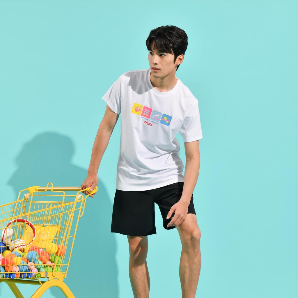 Li-Ning Футболка унисекс с круглым вырезом и графическим принтом серии Ping Pong, белая ATST031-2