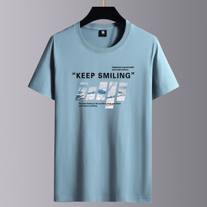 Мужская модная футболка с короткими рукавами Keep Smiling, повседневная футболка из чистого хлопка, M-6XL