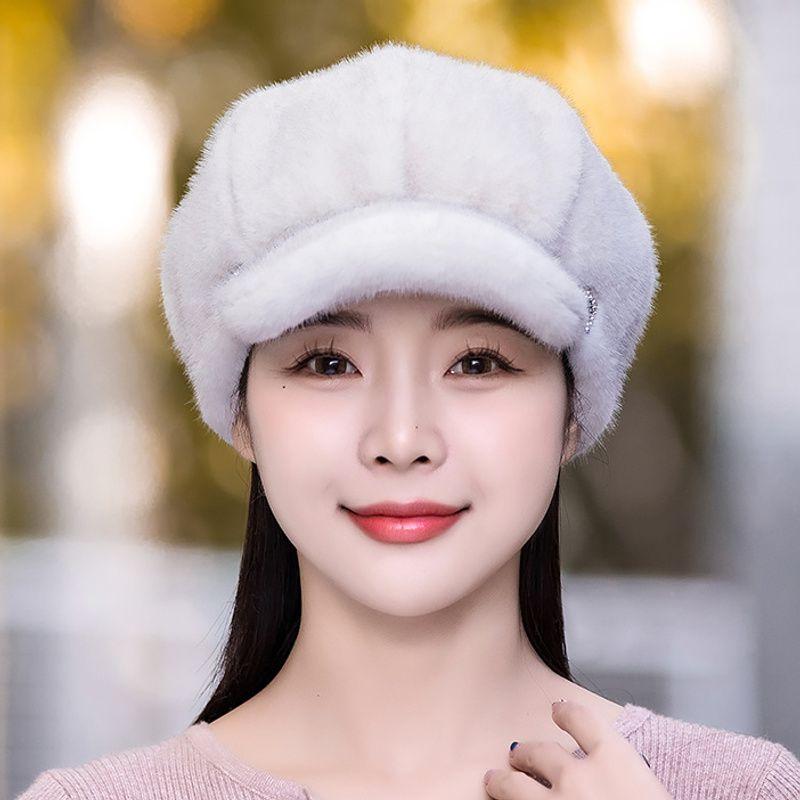 Шапка женская зимняя имитация норки мех шапка бере модная теплая протектор ушей восьмиугольная шапка