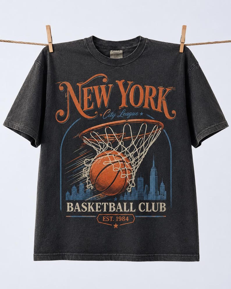 Футболка Баскетбольного Клуба Нью-Йорка, Ретро NY BBall стритвир Ретро Графическая Футболка, Баскетбольный Клуб Нью-Йорка Баскетбольный Подарок