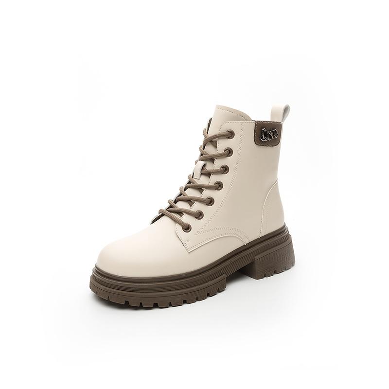 Кожаные женские ботинки новая осень и зима новая маленькая коровья кожа ботинки Мартина женские кожаная толстая подошва