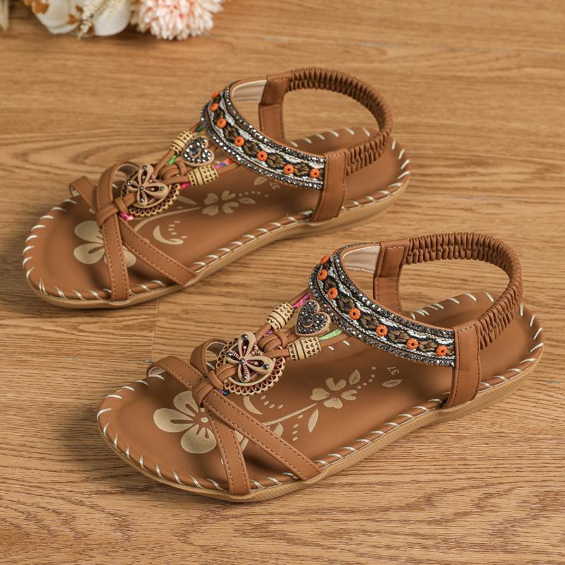 Fashion Retro Women's Sandals Flower Print Sewing Shoes Summer