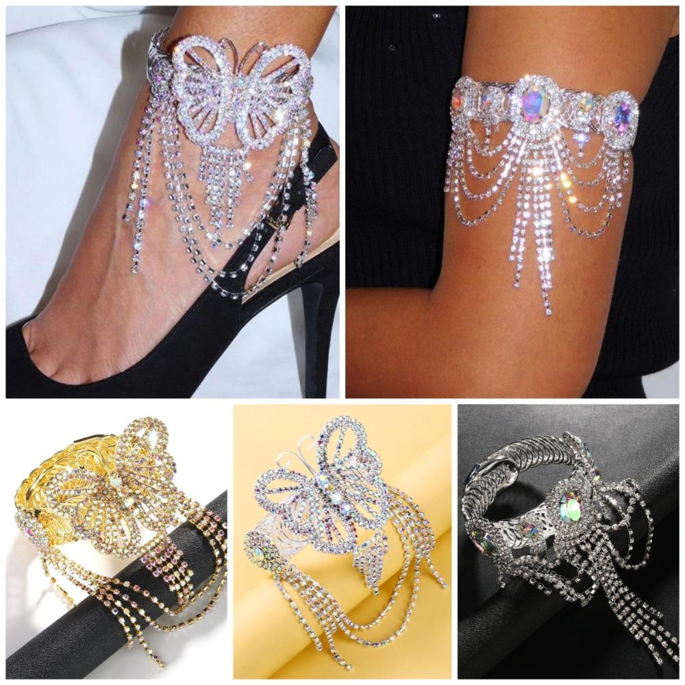 Браслет Кристальная кисточка Цепочка на руку Регулируемый овальный браслет на предплечье Браслет на ногу Бабочка Стразы Девочки
