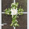 38*50cm Cross Simulation Lily Garland for Home Decor, Christmas Front Door Hanging Wreath, Wall Hanging Cross Decoration