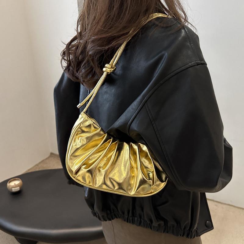 Модная и простая плиссированная однотонная сумка через плечо в виде облака, элегантная летняя женская сумка через плечо из искусственной кожи в форме полумесяца