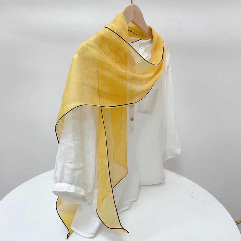 Solid Color Extended Rhombus Scarf Japanese Literary Sunscreen Silk Scarf Irregular Linen Neck Shawl Women