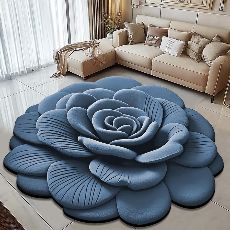 3D Visual Effect Peony Flower Floor Mat Home Living Room Carpet Dirt Resistant Easy To Maintain Absorbent Anti Slip Mat