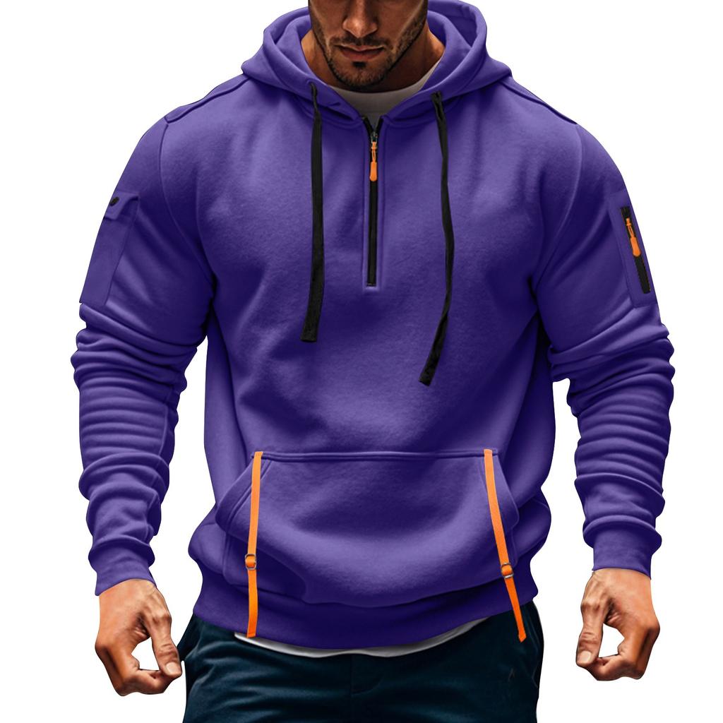 Men's Sweatshirt Hoodie Zipper Arm Pocket Cardigan Men's Sports Large Size Casual Hoodie