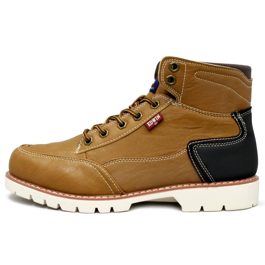 EDWIN Waterproof Casual Sneaker PU Wide Premium Size Men's High-Top Boots, Lightweight, Boots, Leather, Fit, Material, Stylish, Lace-Up Boots, Camel,