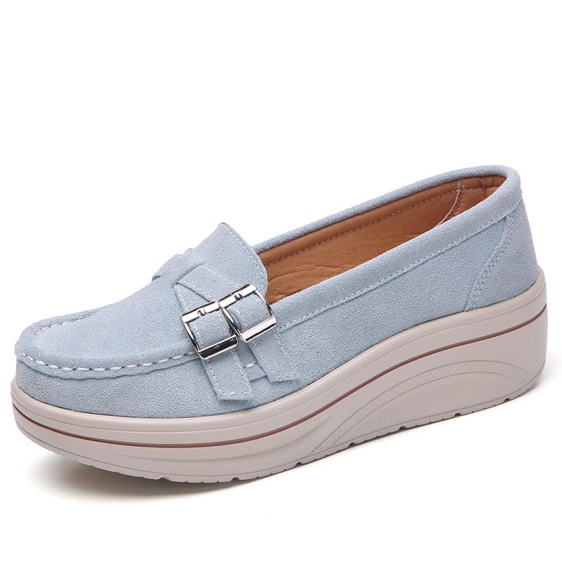 Lace-up Women Platform Shoes Fashion Wedge Heels Leather Casual Walking Shoes Elegant Working Shoes Loafers for Mother