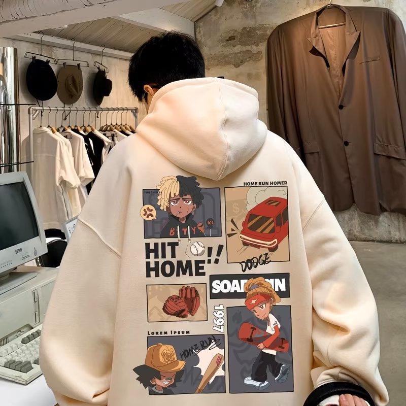 Мужская толстовка с бархатной подкладкой: Свободный, Повседневный, Модный и Универсальный для Осени и Зимы в Гонконгском Стиле.