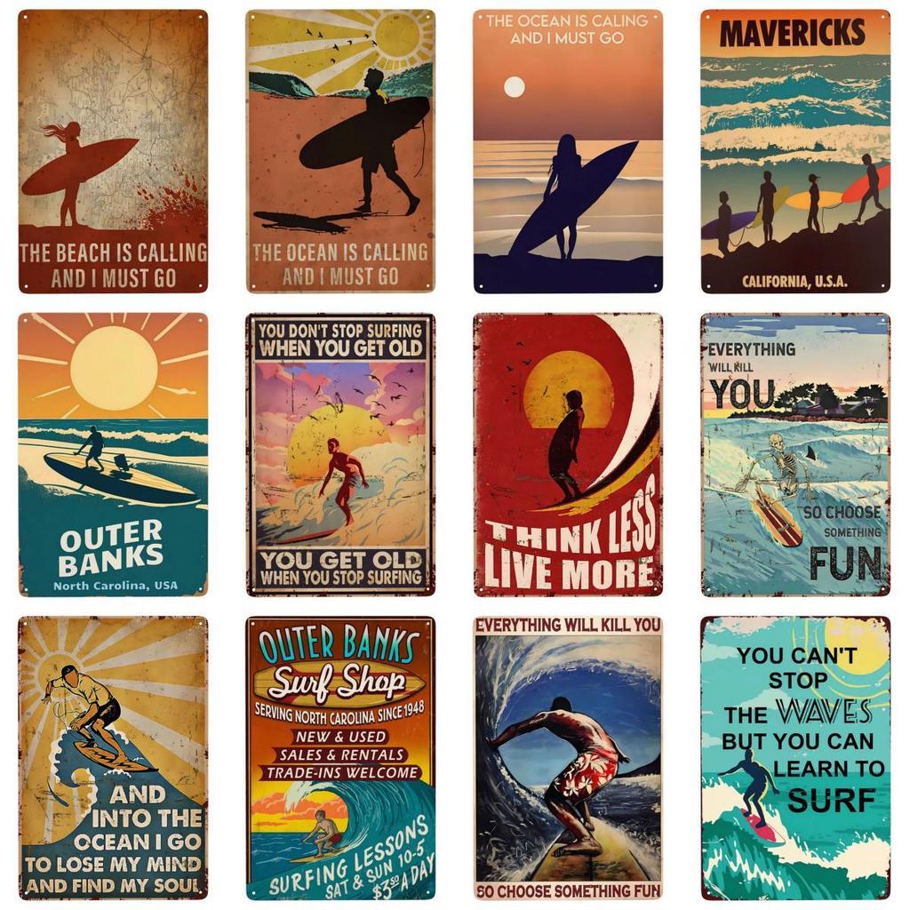 Vintage Surfing Lovers Metal Sign You Don'T Stop Surfing When You Get Old Surfing Sign Wall Decor for Bar Home 8x12 Inch