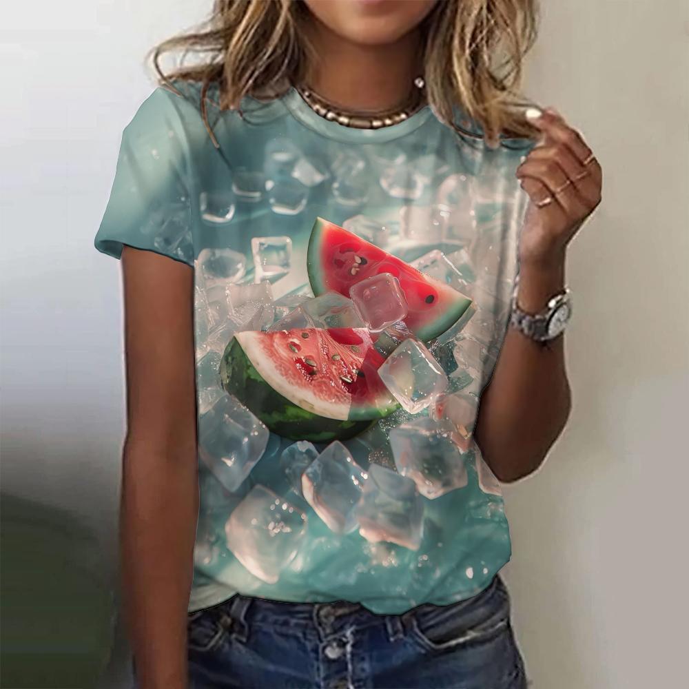Футболка Summer Street Top Fashion с принтом фруктового узора, женская свободная футболка с круглым вырезом и коротким рукавом