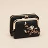 Graphic Flower Embroidered Short Wallet Kiss Lock Zipper Clutch Purse  Faux Leather Coin Purse