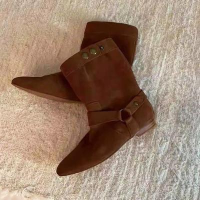 Корейская версия замшевые нишевые остроносые туфли-лодочки на плоской подошве, женские осенне-зимние универсальные тонкие ботильоны, ковбойские сапоги в западном стиле, ботинки Мартин