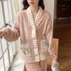 2PCS/Set Pregnant Women's Thickened Warm Coral Velvet Pajamas Maternity Long-Sleeved Sweet Plush Thick Homewear Nursing