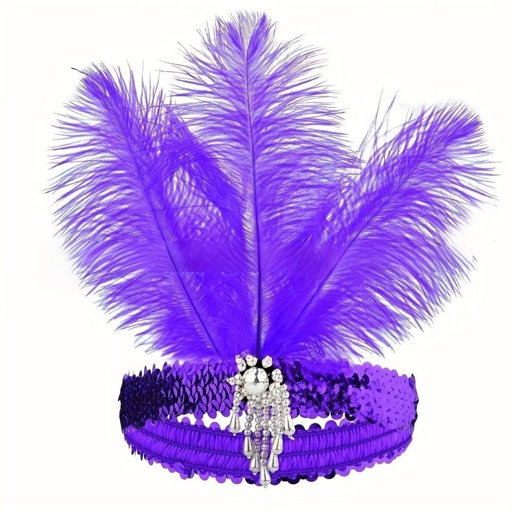 Retro Colorful Feather Headpiece Sequin Stage Performance Feather Headdress Decorative Hair Band Carnival Events