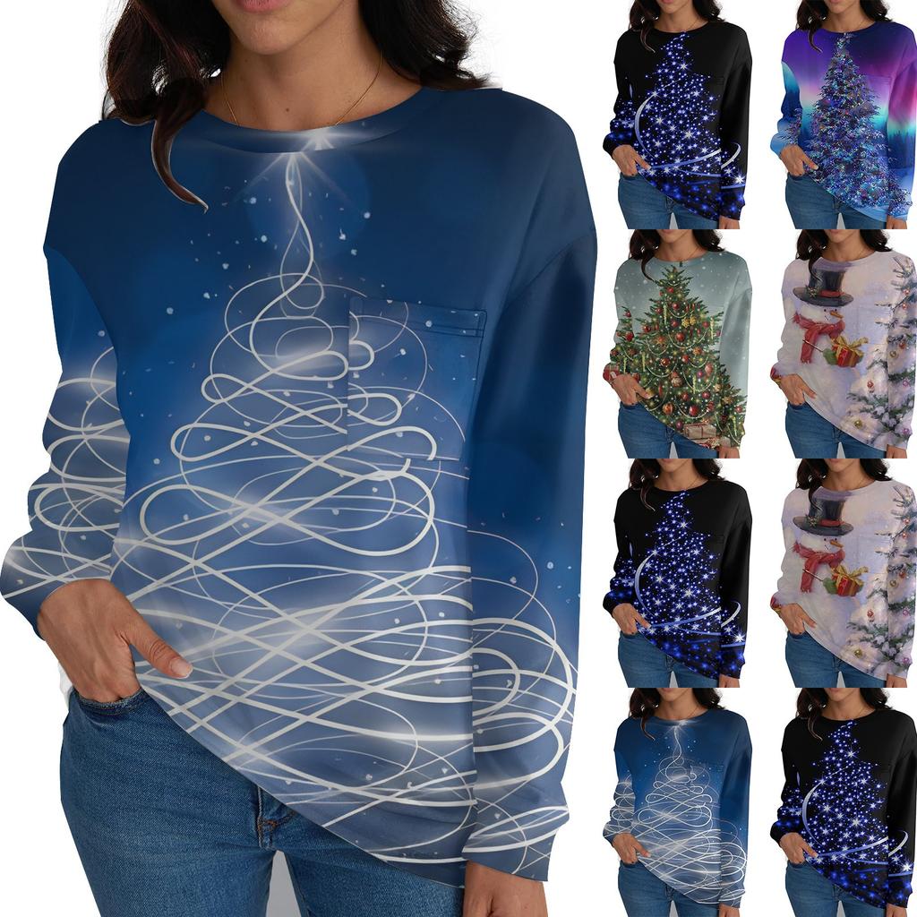 Женские рубашки с длинным рукавом, топы свободного покроя с круглым вырезом, повседневные осенние модные футболки, блузки с карманами, одежда