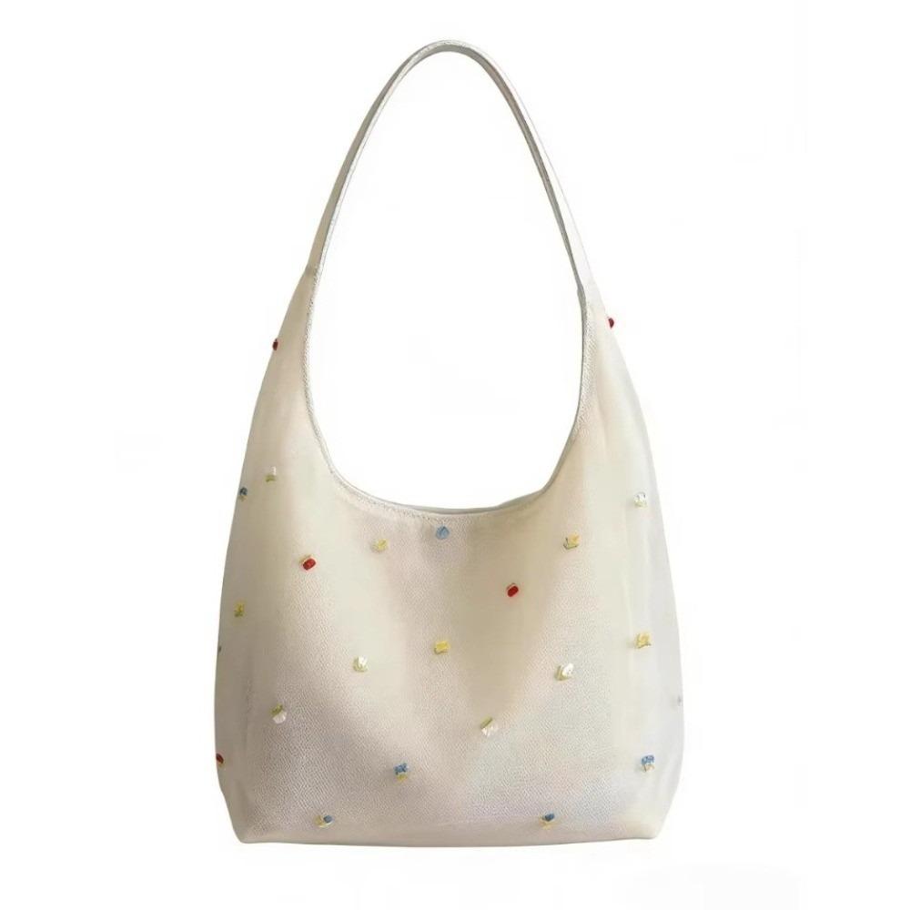 Large Capacity Embroidery Underarm Bag Luxury Gauze Material Floral Embroidery Bag Korean Style Elegant Mesh Tote Bag