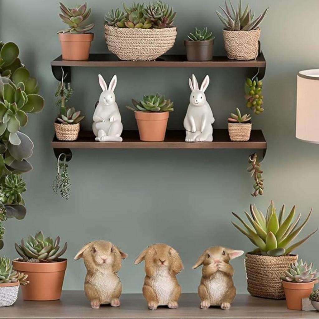 3 шт. смоляных украшений в виде кролика, пасхальные фигурки кроликов, садовая статуэтка кролика, садовая художественная скульптура для дома, патио, лужайки, пасхальные украшения, подарок на новоселье