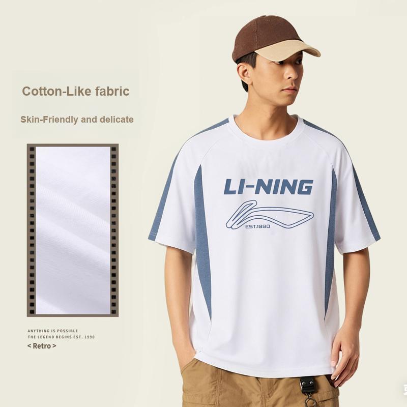 Li-Ning Универсальная хлопковая удобная повседневная дышащая футболка с коротким рукавом унисекс топ Цвет: внебелый AHSW855-1