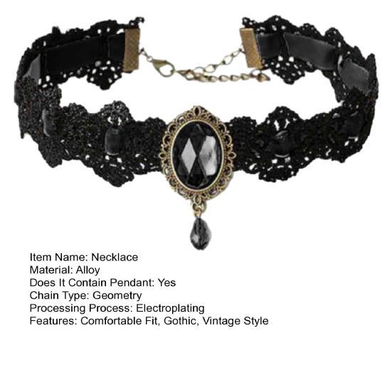 Винтажное кружевное ожерелье, готический чокер с овальным искусственным драгоценным камнем, женское кружевное колье для косплея, повседневной носки, костюмированных вечеринок