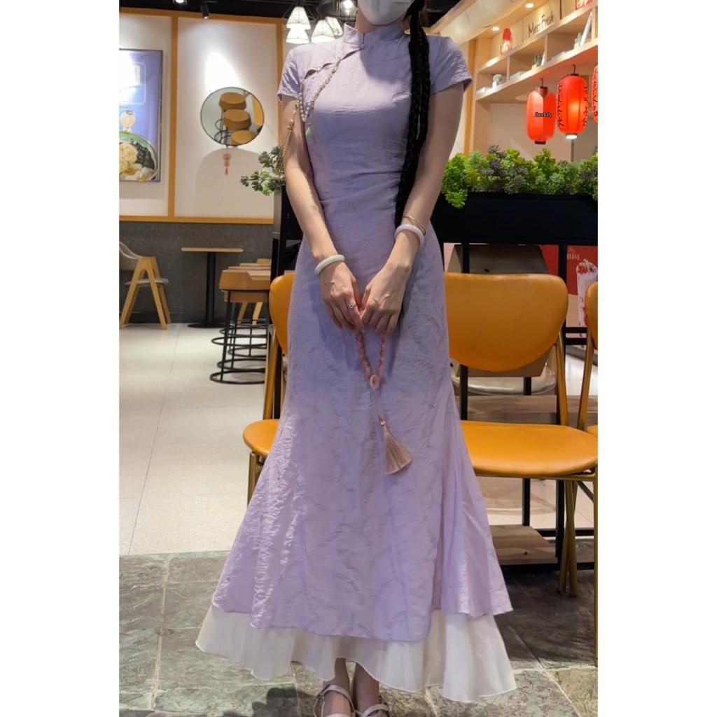 Ретро китайское ципао со стойкой: Пошаговое платье-слим с лотосом