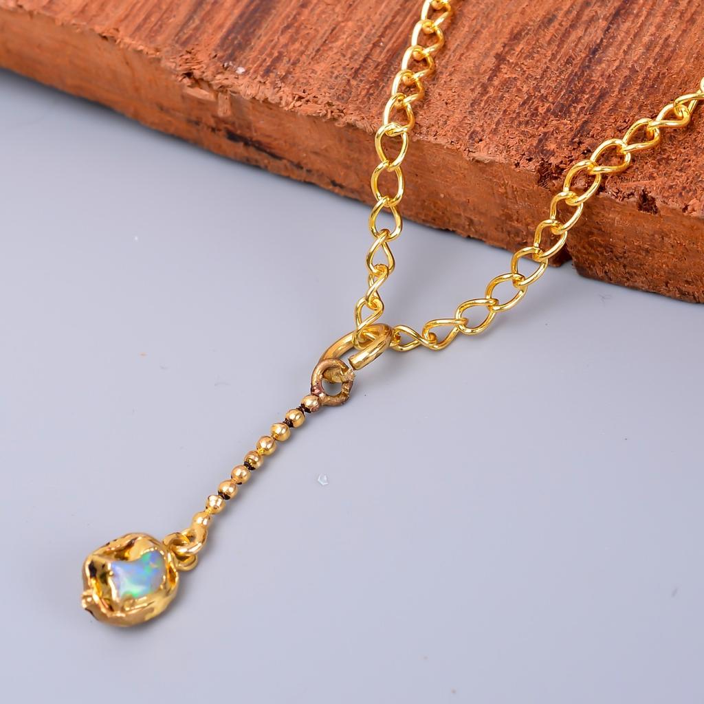 Изысканное ожерелье-цепь из натурального эфиопского опала, гальваническое покрытие, золотая отделка V-81