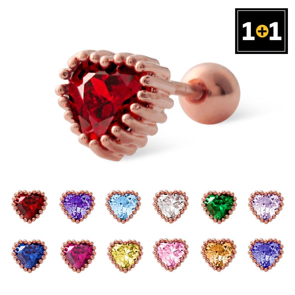 [1+1] 14K Gold Pin Birthstone Color Heart Piercing (Choose 1 of 12) (Sold Individually)