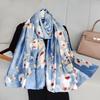 New Spring and Summer Long Silk Scarf High-end Imitation Silk Kicker Silk Scarf with Brocade Printed Shawl On The Outside Sun Protection Scarf