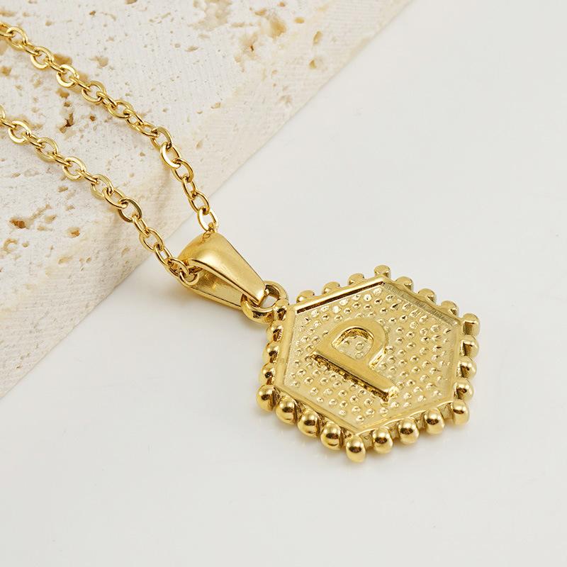 New Fashion Titanium Steel Hexagonal Letter Pendant Stainless Steel 26 English Letter Necklace Female