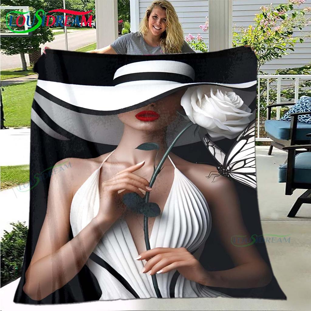 Fashion New Woman-Sexy Pattern Blanket Flannel Thin Blanket Portable Home Travel Office Lunch Break Blanket Birthday Gift