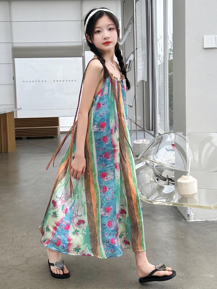 Girls' Bohemian Vacation Style Retro Dress