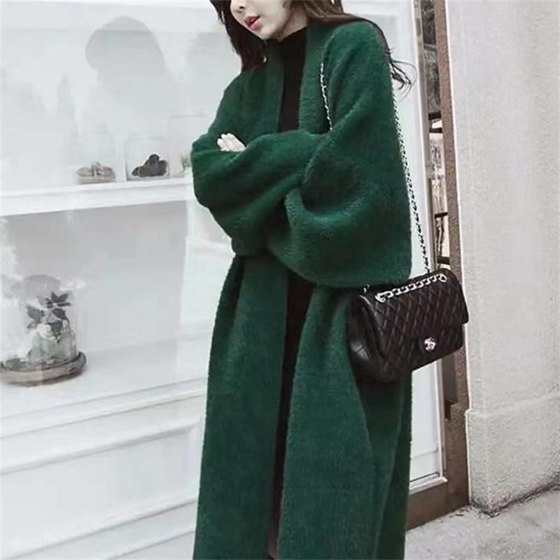 Женский осенний модный свитер из искусственного норкового бархата, пальто, женские вязаные куртки с v-образным вырезом, женский длинный кардиган, пальто