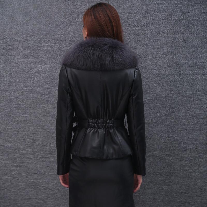 Женская короткая шуба с воротником из искусственного меха лисы, зимняя куртка из искусственной кожи