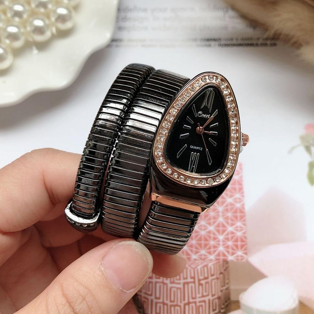 Кварцевые наручные часы из нержавеющей стали, элегантные часы-змея, браслет, модные женские кварцевые часы для женщин