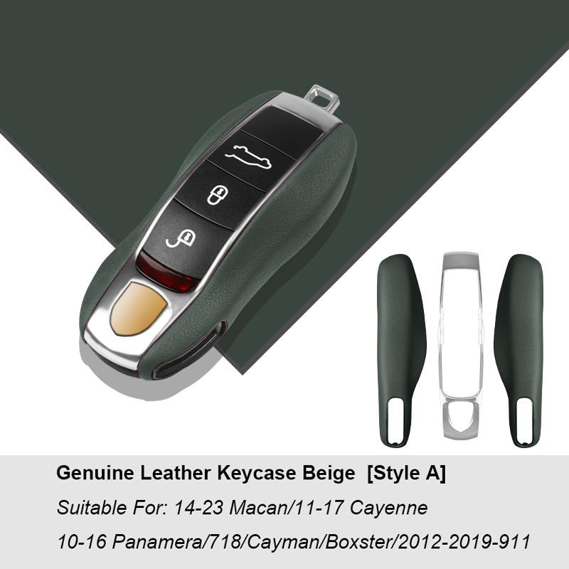 Luxury Genuine Leather For Porsche Boxster Cayman Panamera Cayenne Macan 718/911 Taycan Car Key Case Cover Protective Keychain