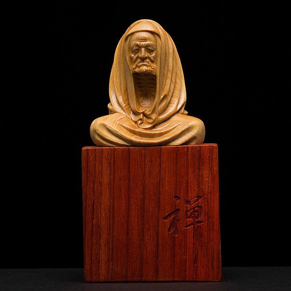 Seated Bodhidharma Natural Boxwood Carved Bodhidharma Wooden Buddha Deity Buddhist Founder of Chinese Zen Zen Shaolin Buddha Fulfillment of Good