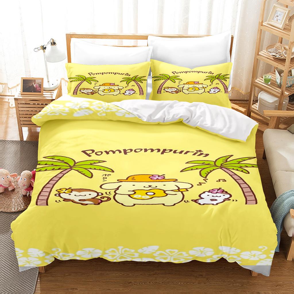 Pompompurin Sanrio 3-Piece 1 Пододеяльник Один Комплект Постельного Белья Comforte Luxus Изысканный Подарок на День Рождения 100% Полиэстер Домашний Декор