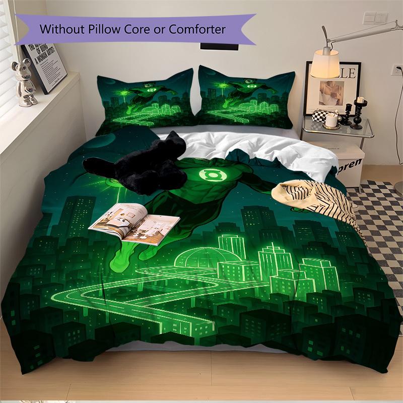 3pcs Green Lantern Duvet Cover Set, 1 Duvet Cover + 2 Pillowcases (No Insert), High-Definition Print for All Seasons,Durable yy251103067