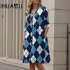 Multi-colour Plaid Diamond Grid Patchwork 3D Digital Print Loose Elegant Ladies Shirt Dress