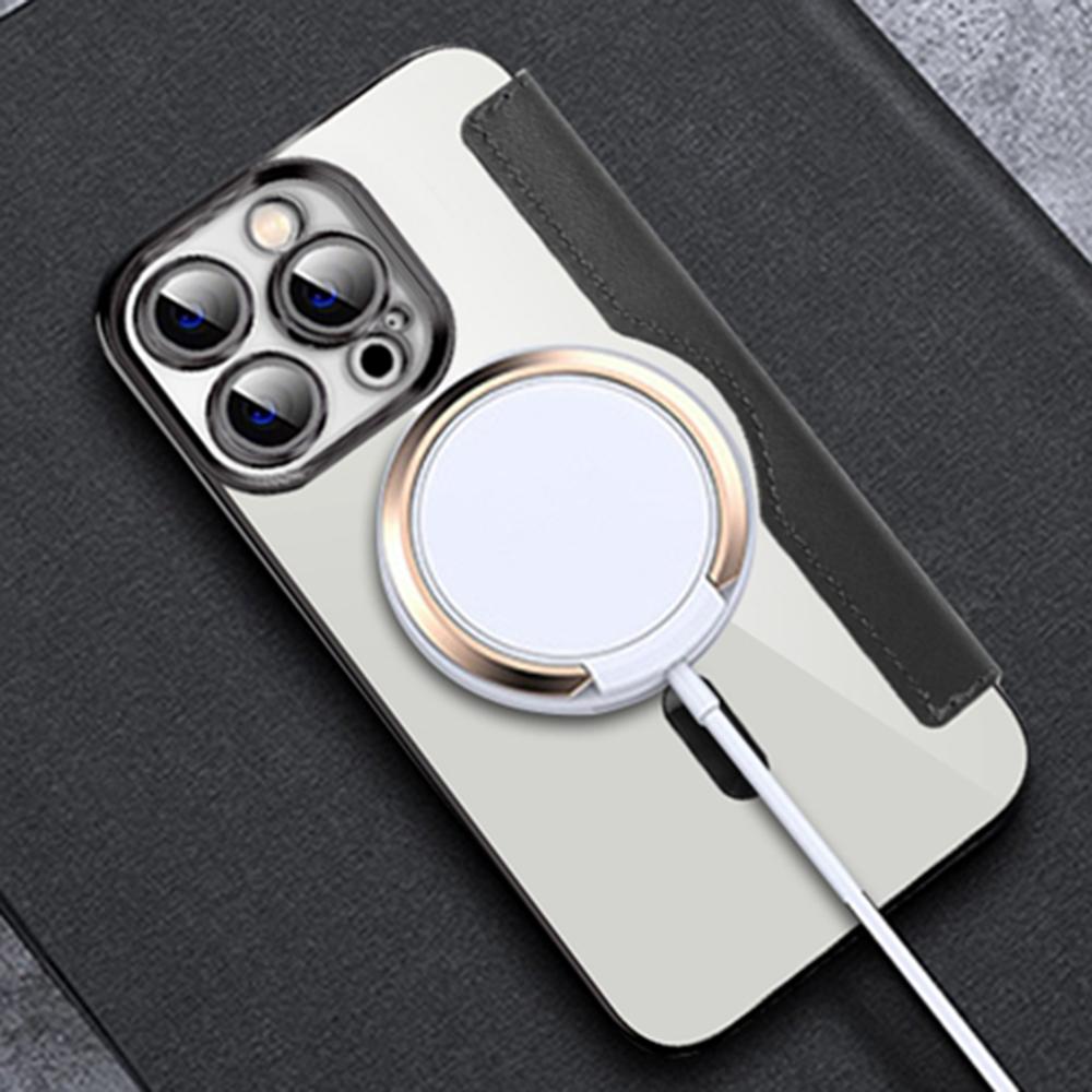 Для iPhone 13 Pro 6,1 дюйма Совместимый с MagSafe Слот для карт с RFID-блокировкой Амортизирующий ТПУ Гальваническое покрытие Прозрачная задняя крышка-книжка с пленкой для объектива
