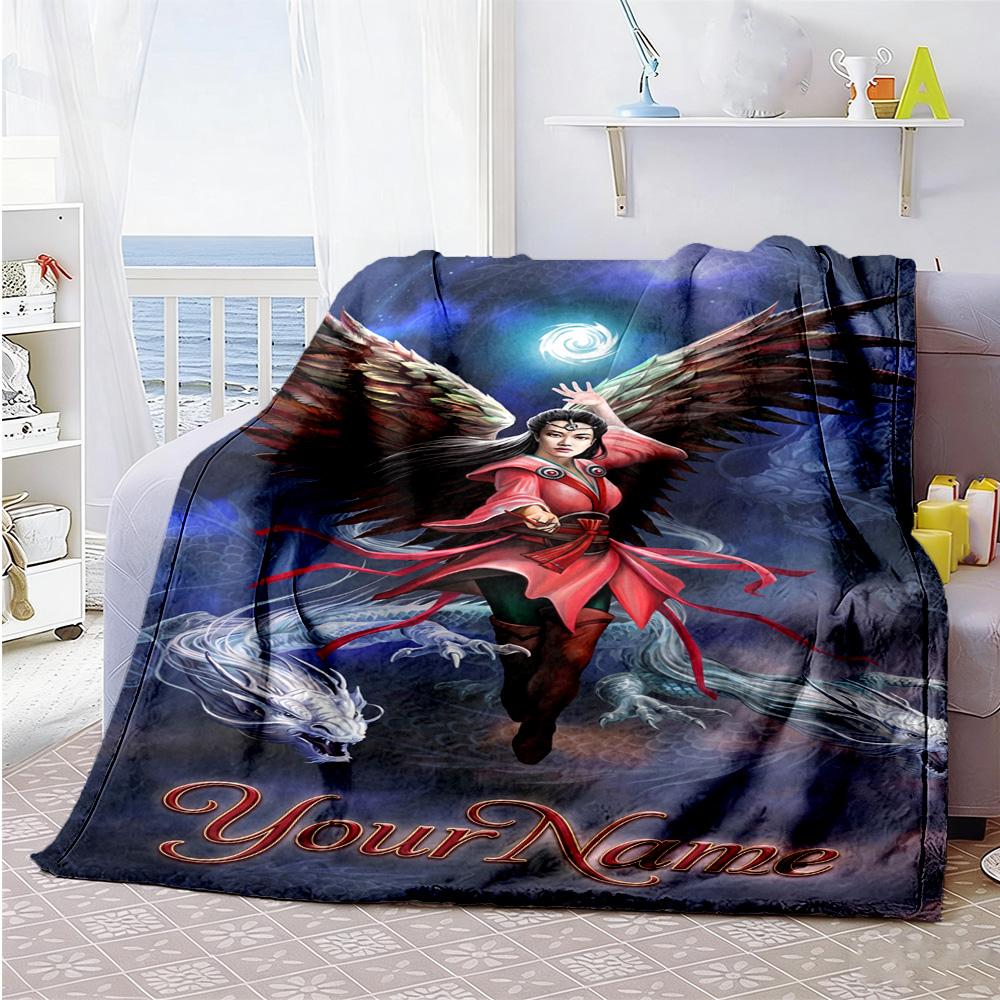 Gothic Illustrations Customize Text Blanket Lightweight Personalized Blanket Comfortable for Chair Bed Home Decor Nap Ideal for All Seasons