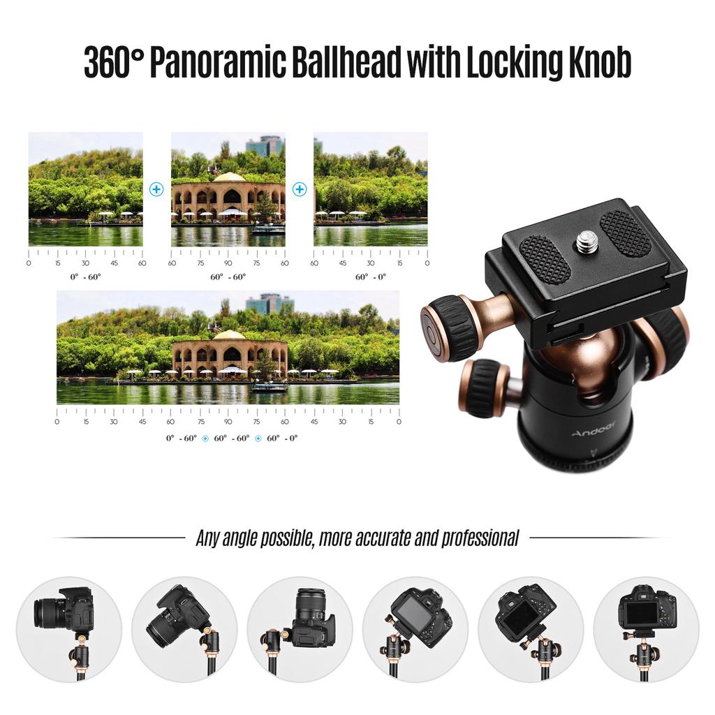 Andoer Q160SA Camera Tripod Complete Tripods with Panoramic Ballhead Bubble Level Adjustable Height