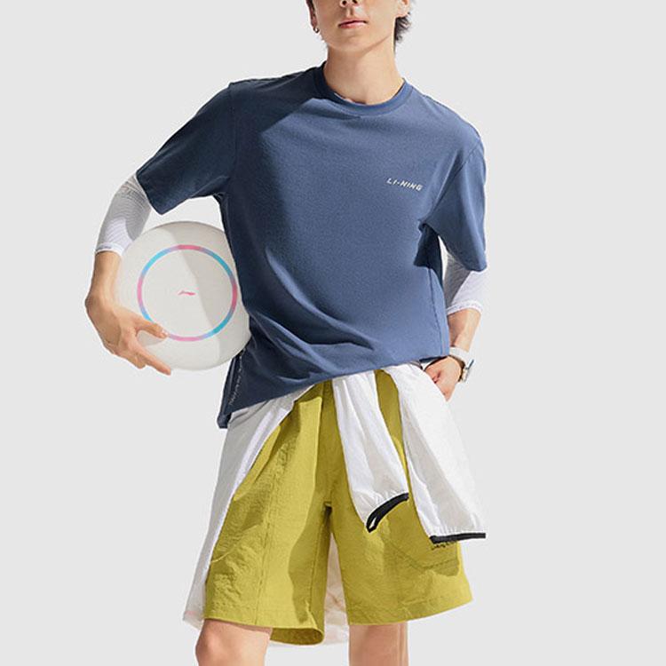 Li-Ning Cool Tea Fitness Series однотонный свитер с круглым вырезом, быстросохнущая футболка с коротким рукавом, мужские топы, серый-индиго ATSU641-6