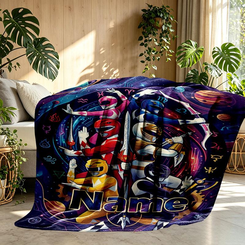 Custom Name Personalized Power Rangers Print Blanket, Home Decor, Bedroom, Sofa, Camping, Couch, Gifts for Birthday Christmas